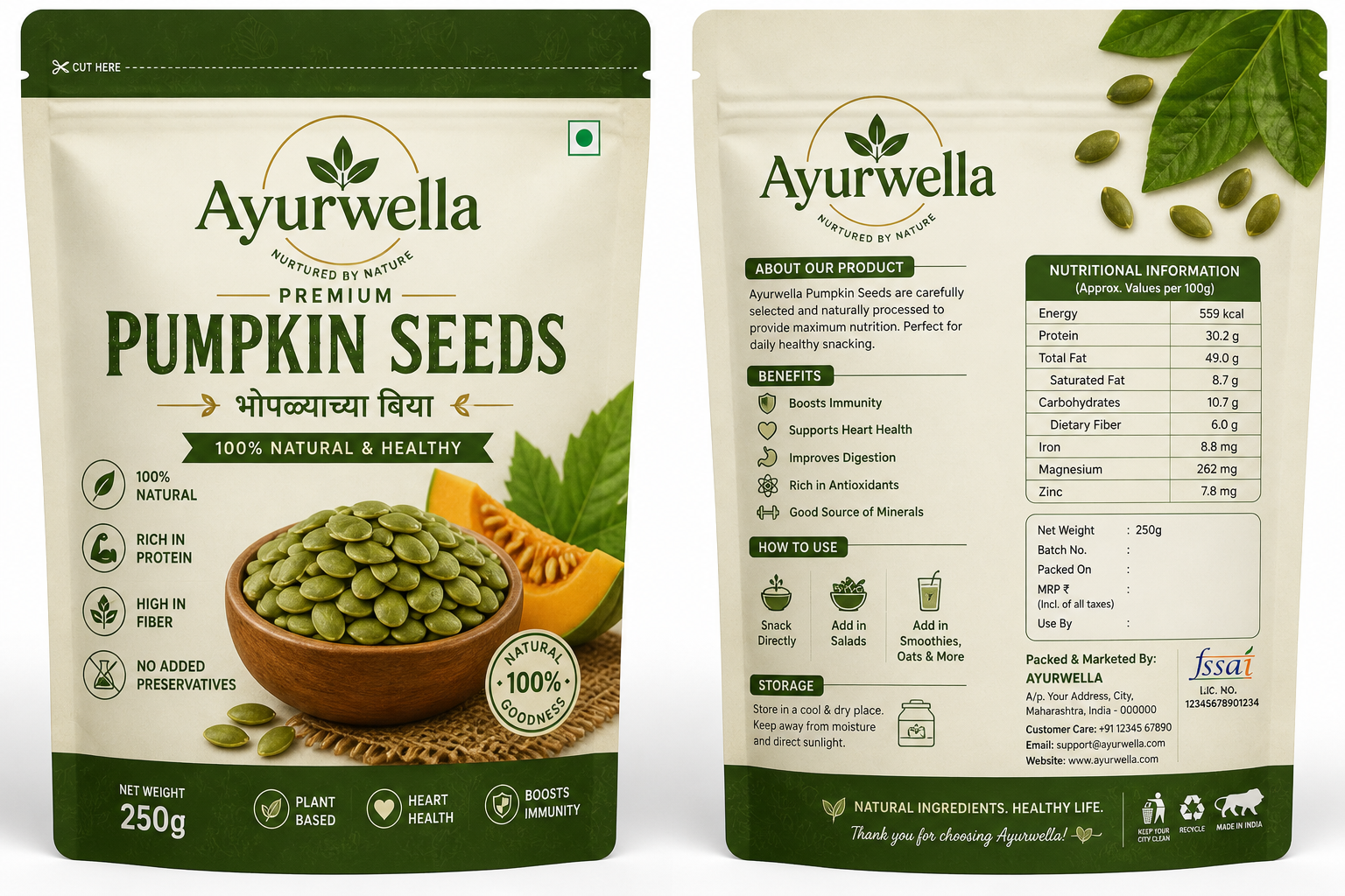 Ayurwella Raw Pumpkin Seeds – Clean, Green & Nutrient Dense Snack